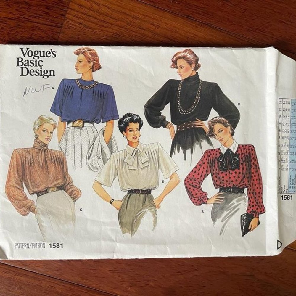 Vogue 1581 Basic Design Misses' Tops Size 8-16 Factory Folded